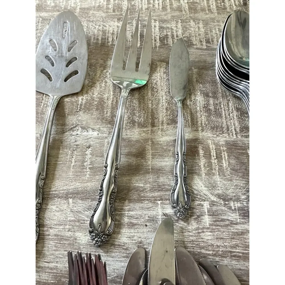 Imperial Fleurette Stainless Steel Flatware 68 Pieces VTG